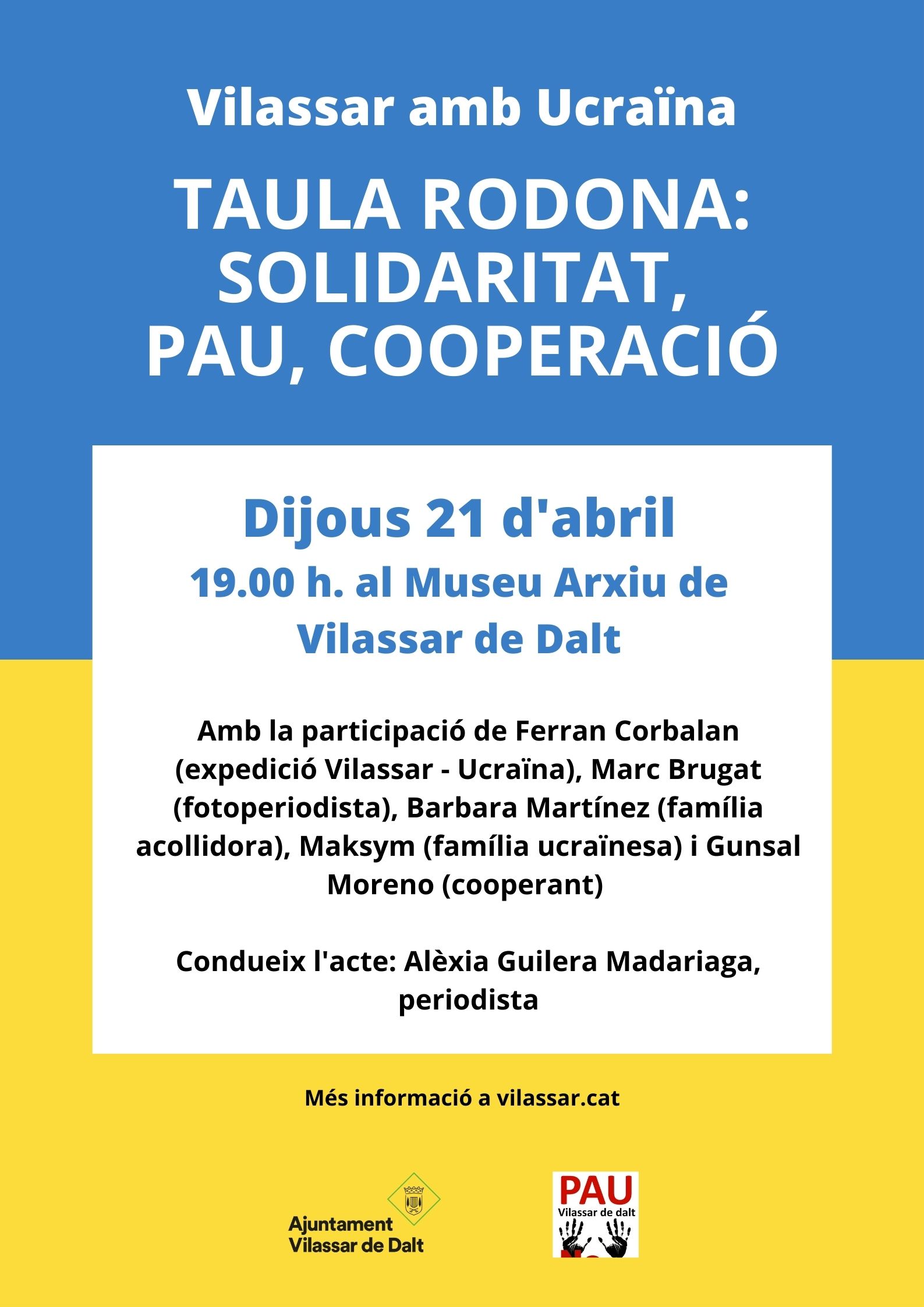 Vilassar amb Ucraïna. Taula rodona: solidaritat, pau, cooperació