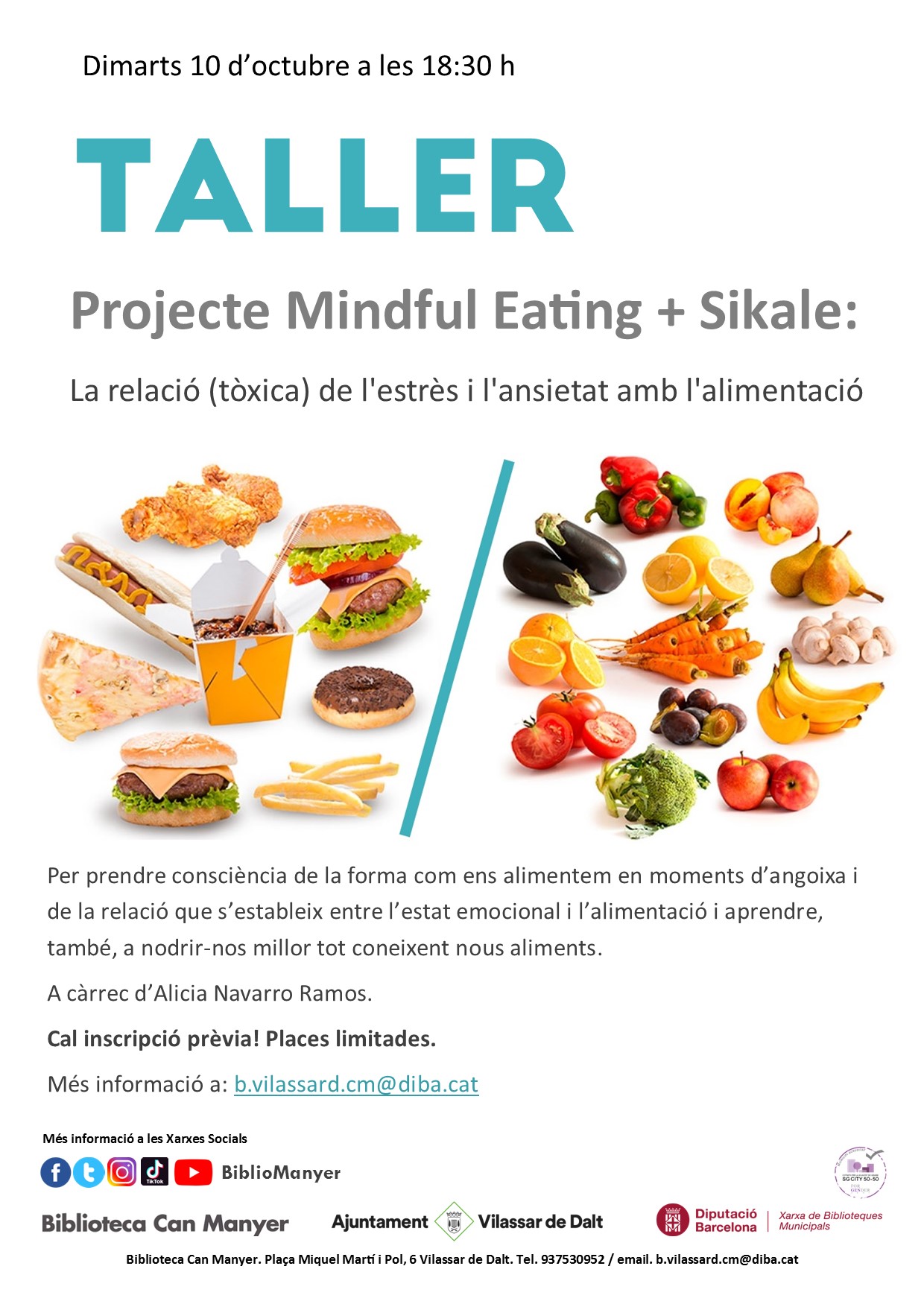 Taller 'Projecte Mindful Eating + Sikale: la relació (tòxica) de l'estrès i l'ansietat amb l'alimentació