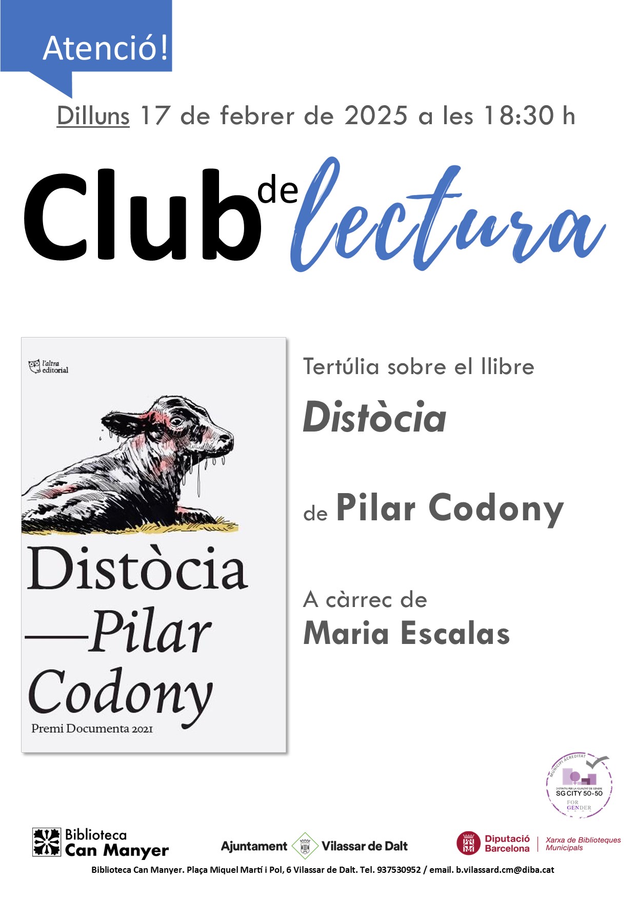 Club de lectura. 'Distòcia' de Pilar Codony