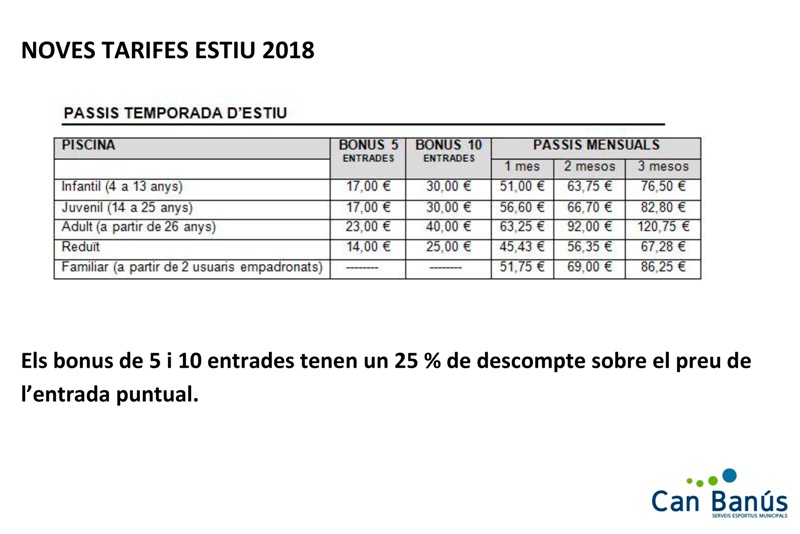 tarifes estiu 18