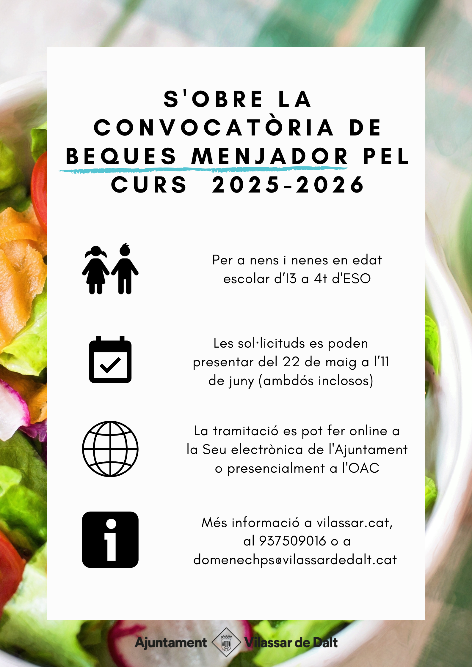 S'obre el període per sol·licitar les beques menjador pel curs 2025-2026 